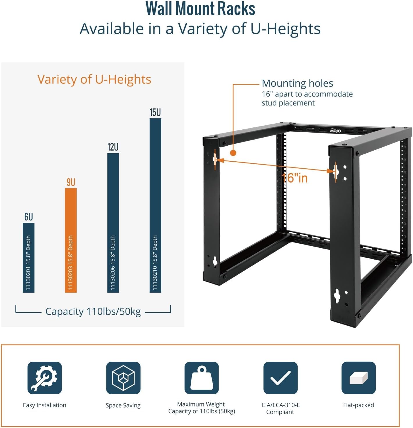 Tecmojo 9U Fixed Wall Mount Network Rack 15.8inch Depth Open Frame for Server Data/AV/IT/Communication/Computer Equipment/Patch Panel Heavy Duty