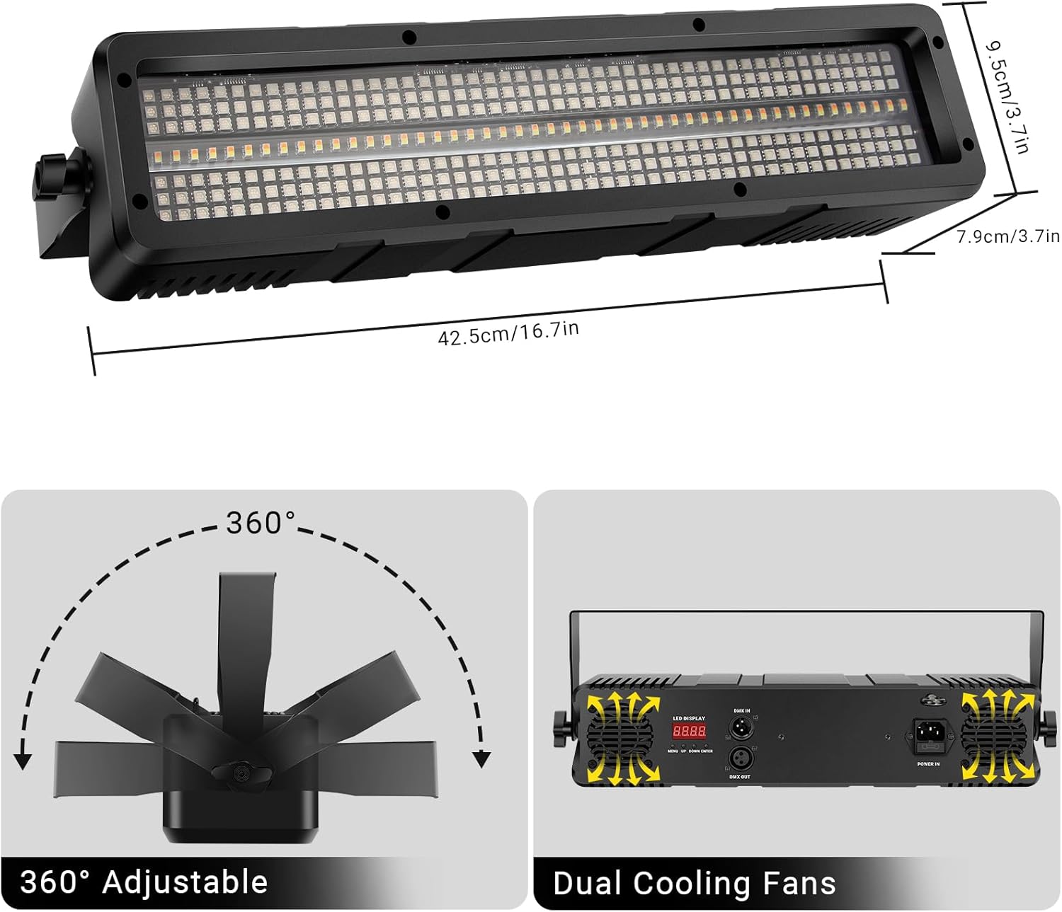 120W Stage Strobe Lights: 336LEDs RGBWA DJ Light Bar - Remote & DMX Master Slave Control - 16RGB & 8 White & 8 Amber Zones Chase Effect for Mobile Party Club Show Gig Band Halloween Performance