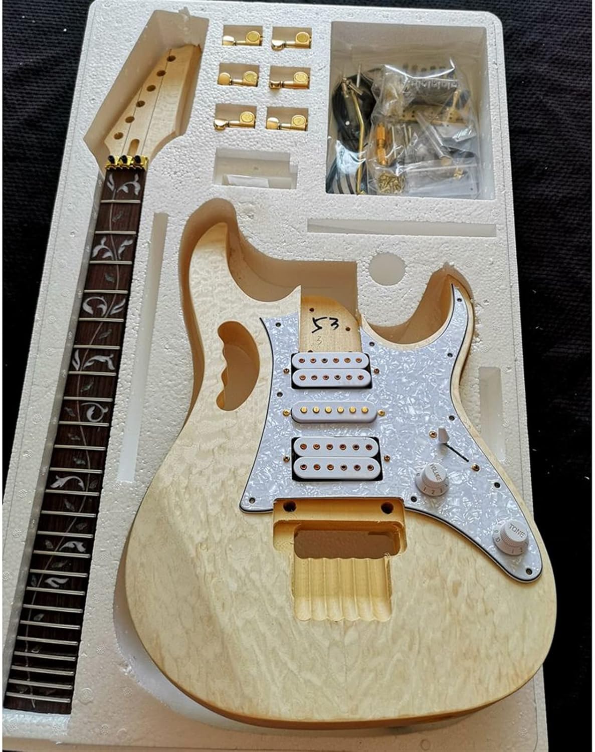 TSTS Basswood Body Rosewood Fingerboard Maple Neck Beginner Electric Guitar DIY Kit Set Unfinished Electric Guitar Kit
