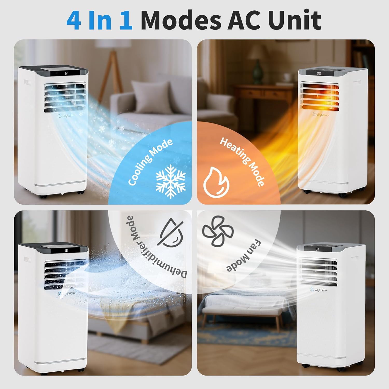 10,000 BTU Portable Air Conditioners for 450 Sq.Ft, 4-in-1 Room Air Conditioner with Cooling, Heating, Dehumidifier, Fan, Remote, Sleep Mode, Child Lock, 24H Timer, Self-Evaporating Portable AC Unit