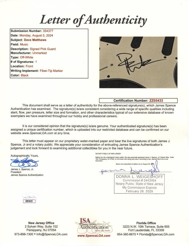 Dave Matthews Signed Autograph Full Size Double Humbucker Style Electric Guitar A with James Spence Authentication JSA COA - Under the Table and Dreaming Crash Before These Crowded Streets Everyday Busted Stuff Stand Up Big Whiskey and the GrooGrux K