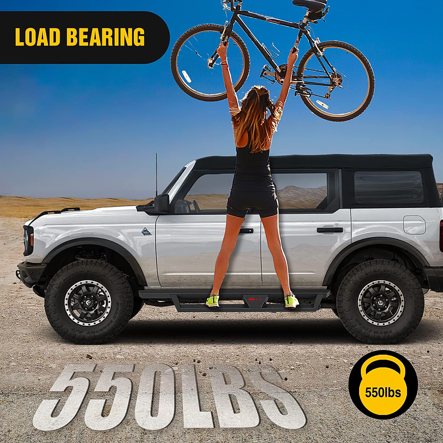 Nilight Running Boards for 2021 2022 2023 2024 Ford Bronco 4 Door Dual-Stage Textured Black Powder Coated Slip-Proof Side Step Nerf Bars