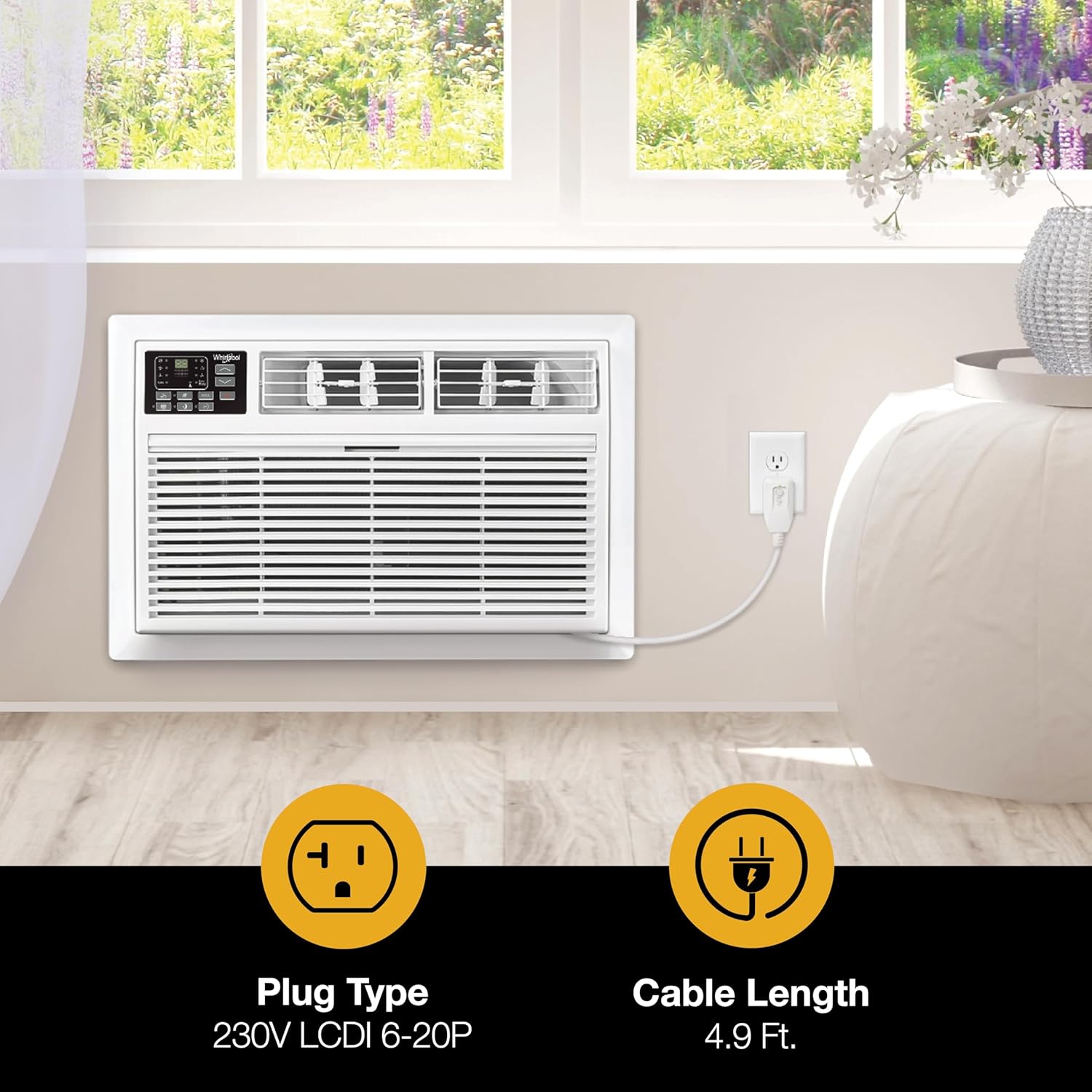 Whirlpool 12,000 BTU 230V Through-the-Wall Air Conditioner with Supplemental Heat, Dehumidifier and Remote, Wall AC Unit for Apartment, Living Room and Medium Rooms up to 550 Square Feet in White