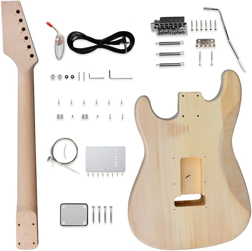 Yinfente DIY Guitar Kit With Basswood Body Maple Neck With Rosewood Fretboard 6 String DIY Electric Guitar Kit With All Components To Build Your Own Guitar
