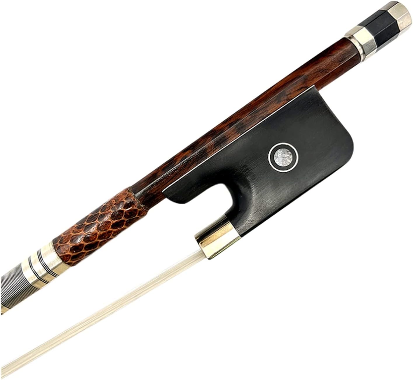 TSTS German Style Snakewood 3/4 Upright Bass Bow Copper Mounted White/Black Horsehair Horsetail Professional Violin Bow (Color : 03)