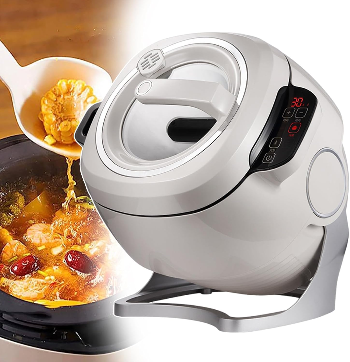 Automatic Cooking Machine, Lazy Stir-Fry Pan Cooking Stir-Fry Robot, 360° Automatic Rotation Drum Design, 3 Gears Firepower Adjustment Suitable for Christmas & New Year Parties,