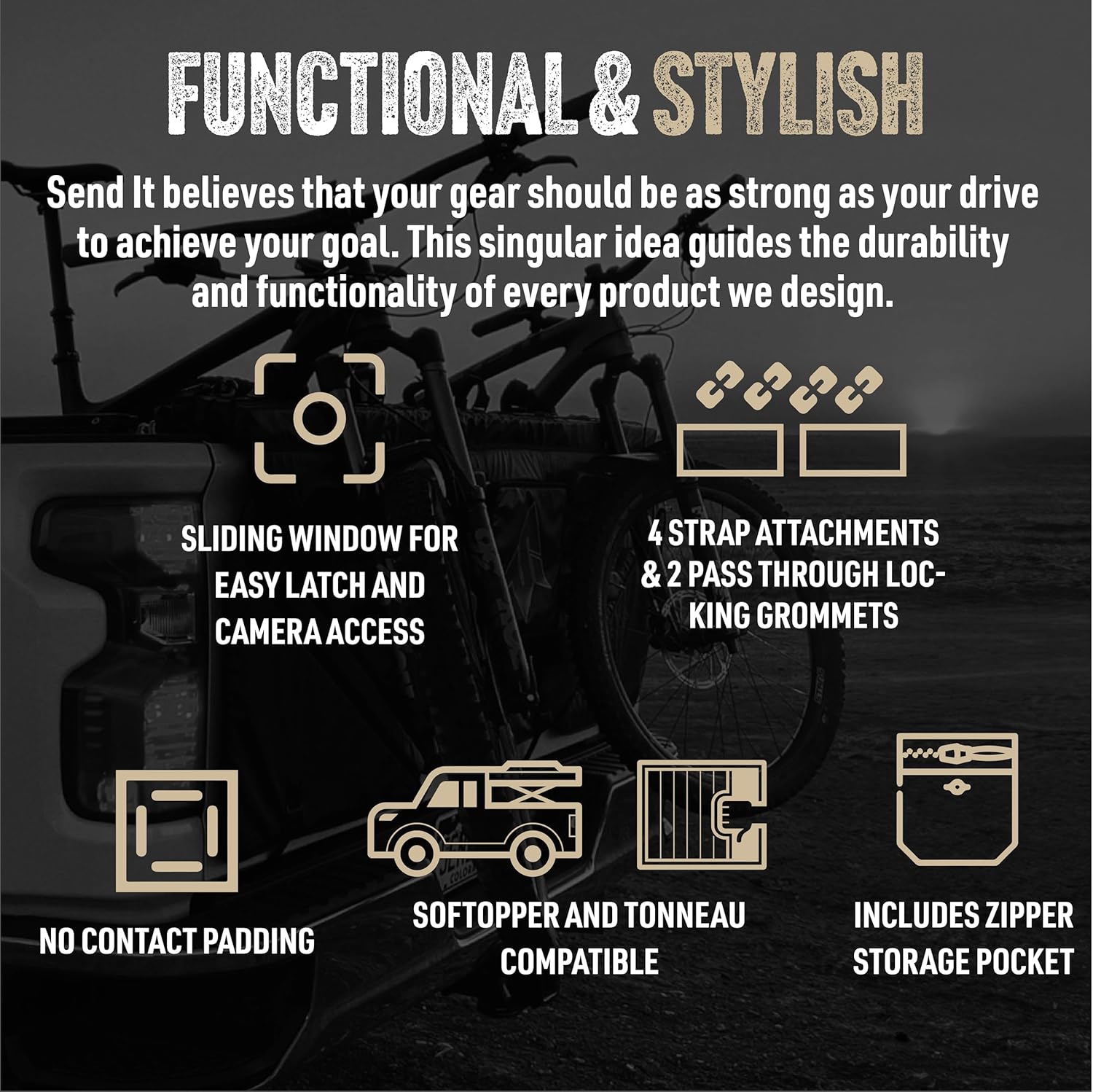 Send It. High Roller Tailgate Bike Pad V2 - Truck Accessories for Mountain Bikers, BMX, Ebikes & More (Full Size)