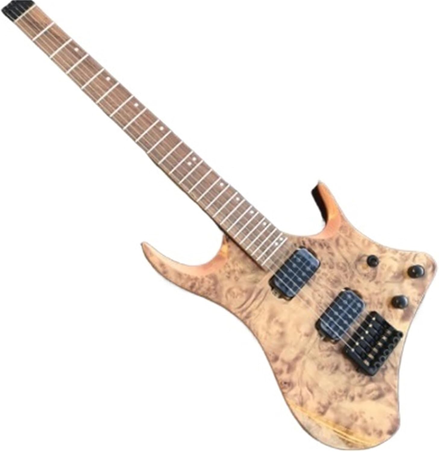 Beginner Electric Guitar Kits Original Wood Color Burl Solid Wood Headless Electric Guitar Hexagonal Pickup