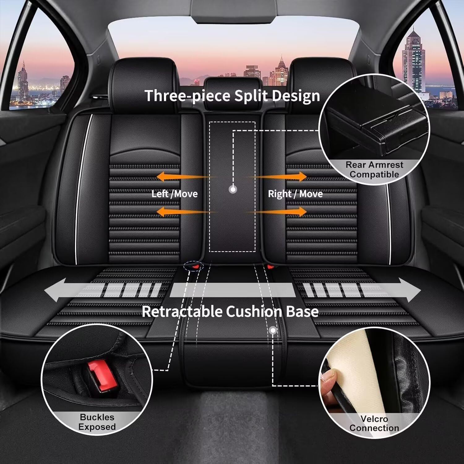 Car Seat Cover Fit for Jeep Cherokee 2014-2024 Faux Leather Full Set 5 Seats Waterproof Seat Cushion Automotive Interior Accessories(White Line)