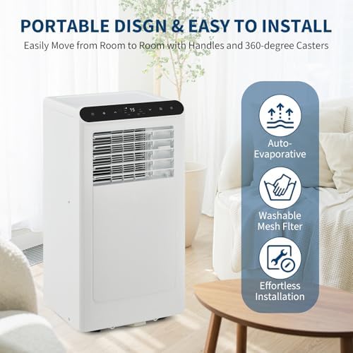 8000BTU Portable Air Conditioners w/Remote/LED Control, Free Stand Cooling Portable AC Unit for Room up to 350 sq. ft, 3-in-1 AC (Cool, Fan, Dehumidifier), 24Hrs Timer,Quiet Sleep Mode(45dB)