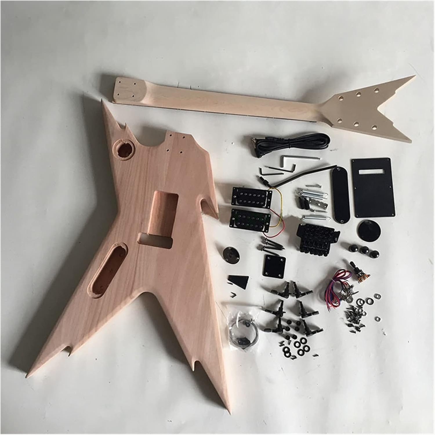 TSTS Unfinished Electric Guitar Modern Shape DIY Kit with Accessories Black Hardware Mahogany Body Unfinished Electric Guitar Kit