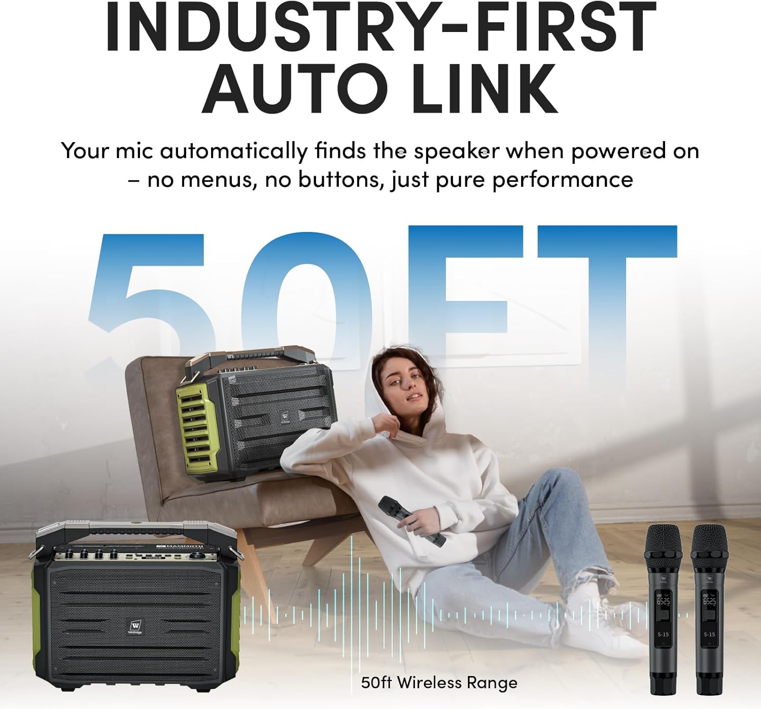 WinBridge K600 200W Portable Bluetooth Party Speaker with 2 Wireless Microphones - IPX4 Waterproof, Karaoke Machine, PA System for Outdoor/Indoor, Big Bass Pro Sound, Voice Amplifier for Teachers