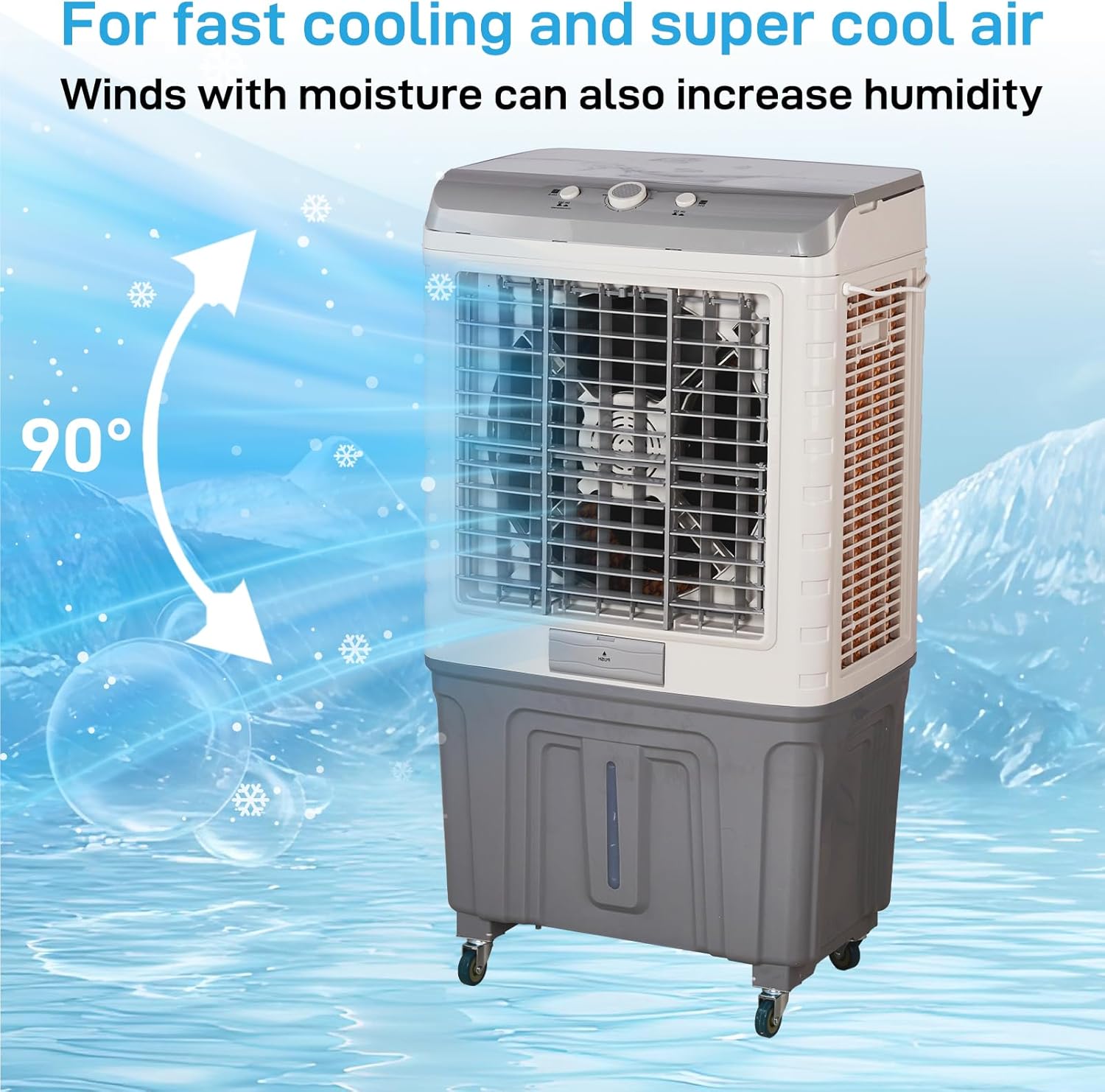 Portable Air Conditioners, 3 in 1 Portable Evaporative Cooler with 15.85 Gal Large Water Tank & Scroll Casters, 4 Ice Packs, Cooling Fan for Bedroom, Living Room, Office