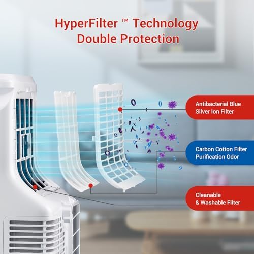 10000 BTU Portable Air Conditioner with Remote, 4-In-1 AC Unit for Room Up to 450 Sq.Ft, Cooling, Fan, Sleep Mode, Quiet Portable AC with Timer, Auto Swing for Bedroom, Office, Dorm, RV