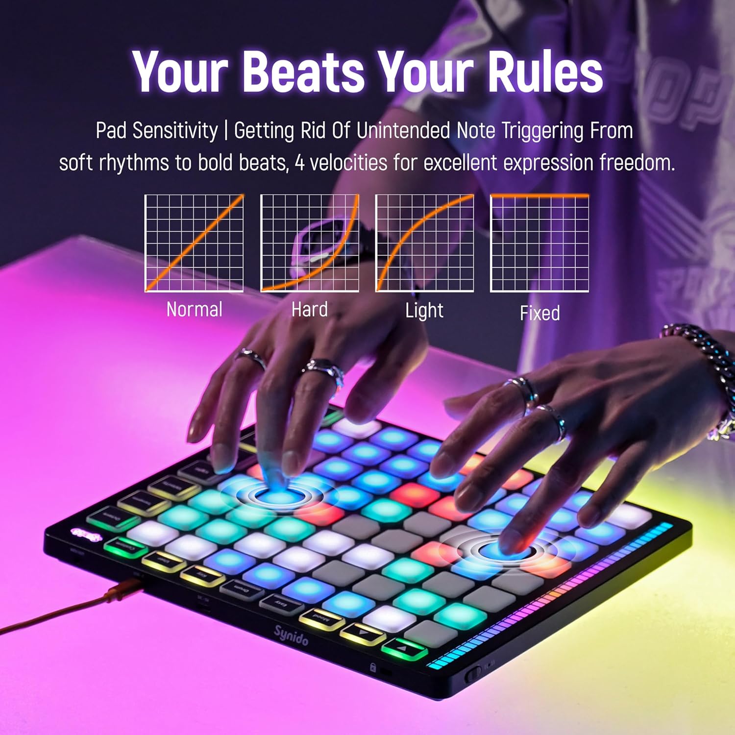 MIDI Pad Beat Maker Machine with 16 RGB Beat Pads and 64 Pads
