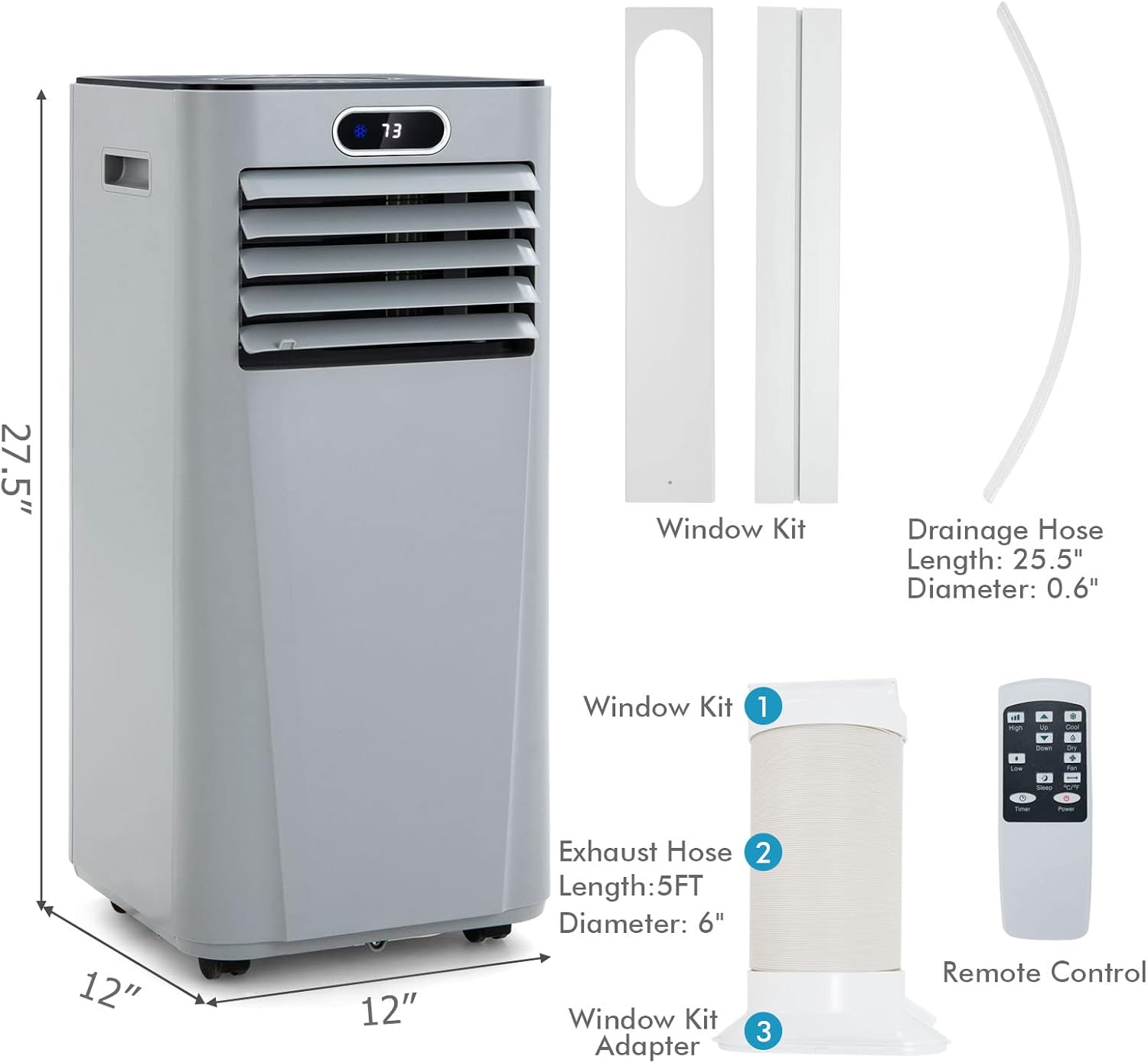 PETSITE Portable Air Conditioner, 3-in-1 AC Cooling Unit Dehumidifying, Fan & Air Cooler Function, Remote Control, Window Kit Included (10000BTU, Grey)
