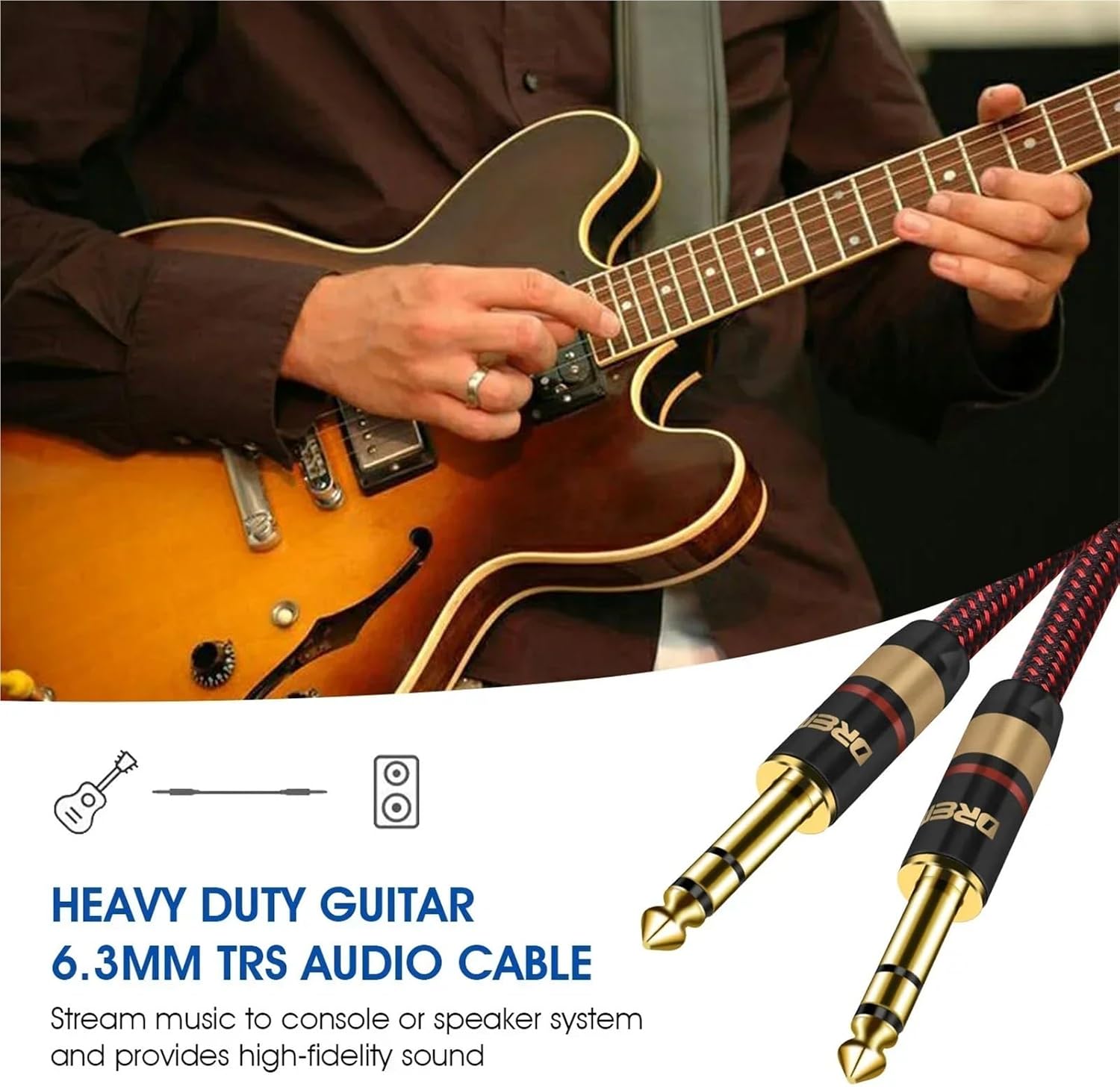 Stereo Audio Line TRS 1/4 Inch Male To Male Guitar Amp Cord 6.5mm To 6.5mm for Guitar Sax Speaker Amplifer Mixer Equalizer(Red-Straight LL,1m)