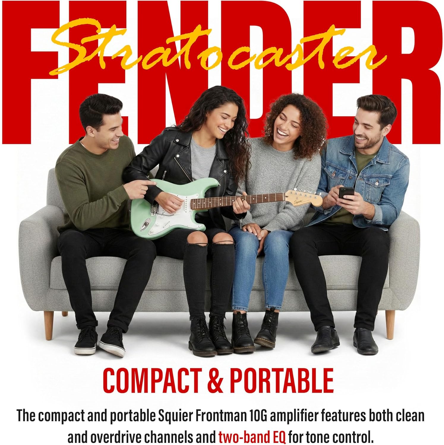 Fender Squier Sonic Stratocaster - Surf Green Bundle with Frontman 10g Amp, Gig Bag, Cable, Strap, Tuner, Picks, and Austin Bazaar Guitar DVD