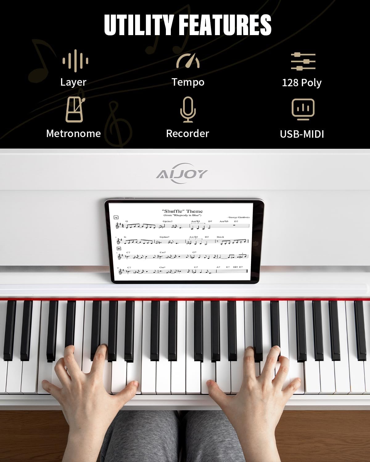 AiJoy 88 Key Weighted Digital Piano Keyboard, Graded Hammer Action Wooden Electric Piano with Cover & Triple Pedal, Sensitive Touch, Support USB MIDI Connect, Recording, Headphone, MP3 Player(White)