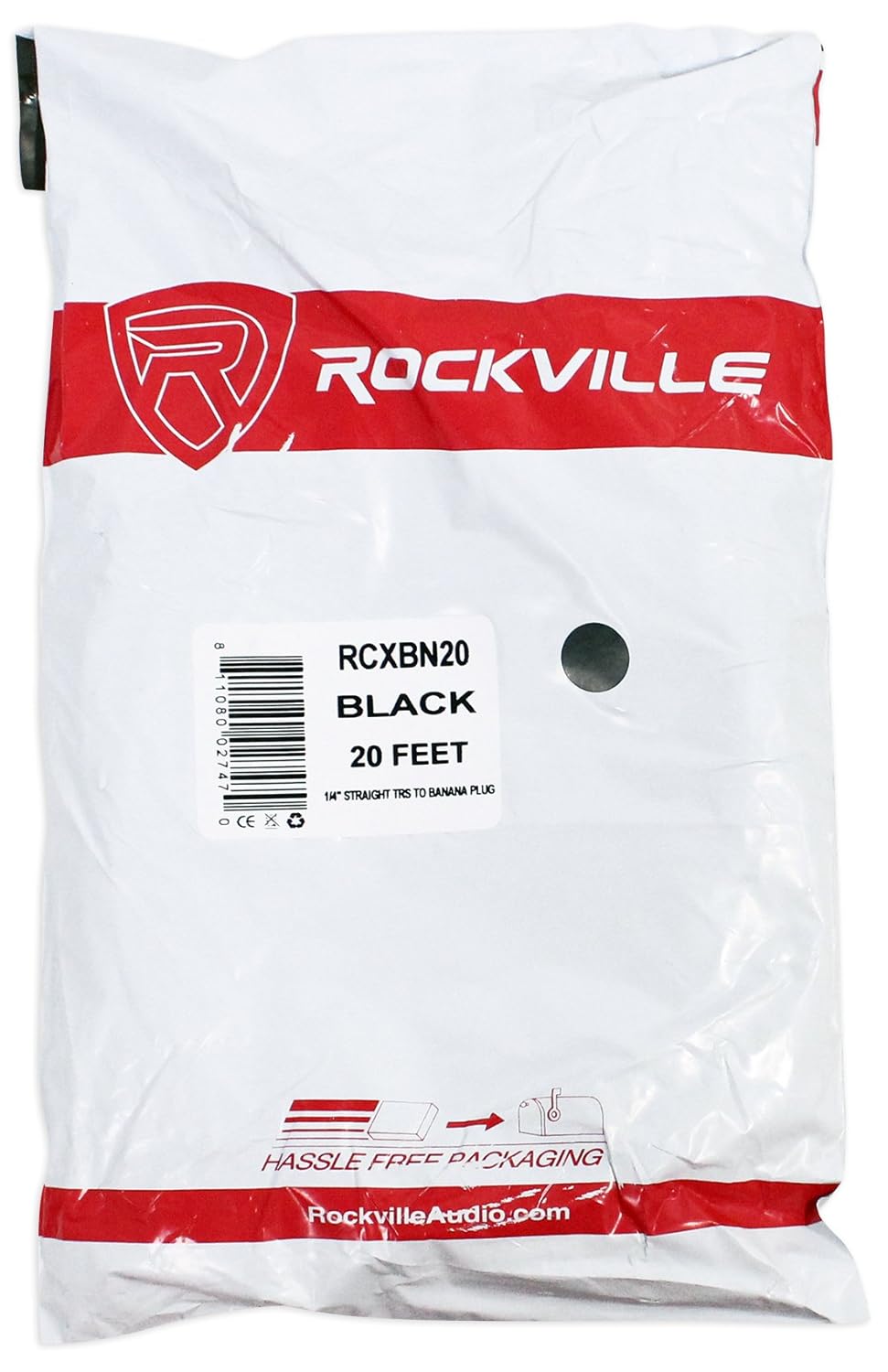 Rockville RCXBN20 20ft 1/4 inch TS to Banana Speaker Cable, 16 Gauge Copper Conductors, Durable Pro Audio Design, for Amplifiers and Speaker Systems, 16-Piece