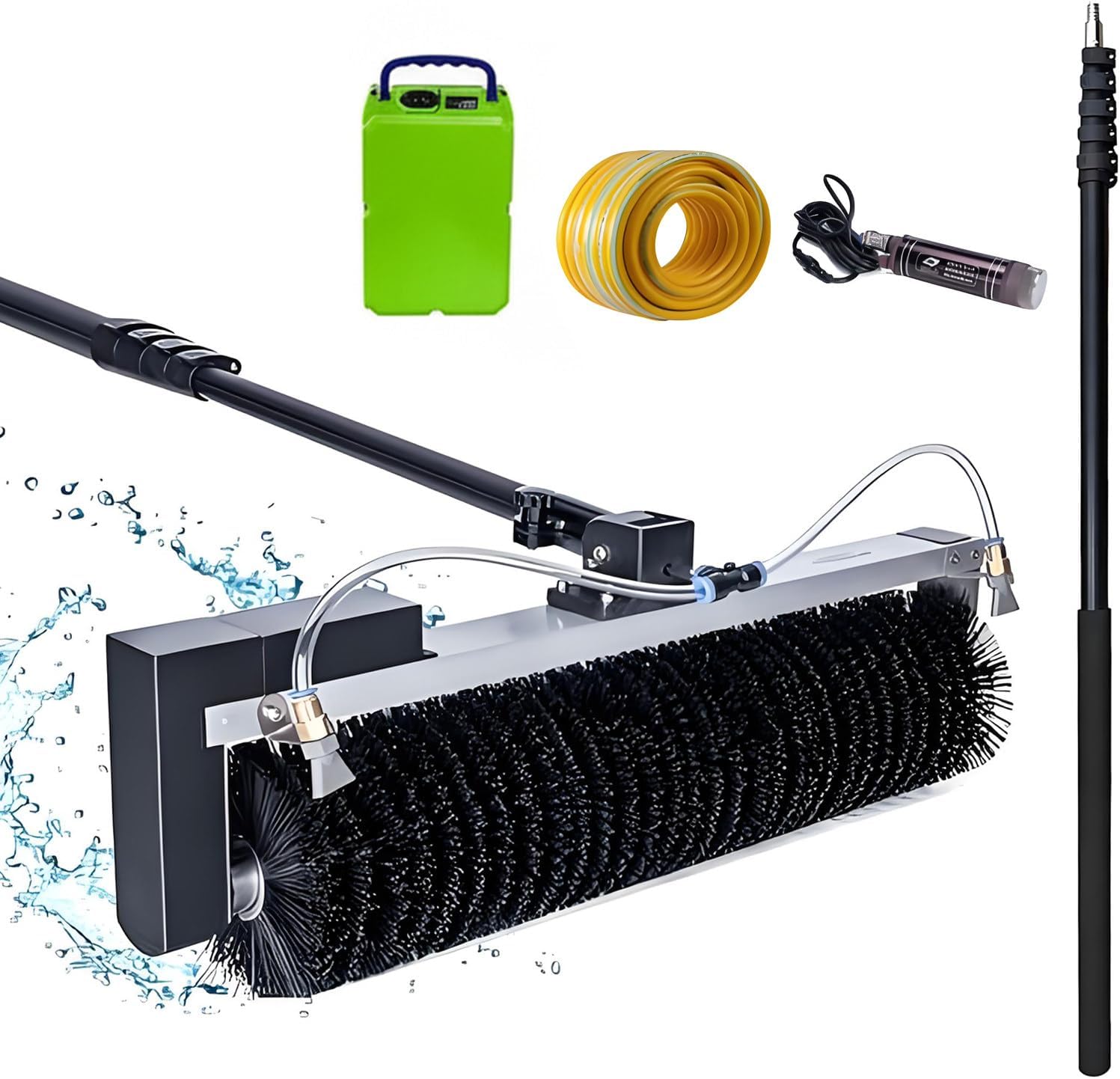Telescopic Rod PV Panel Wash Cleaning Machine, Solar Photovoltaic Panel Cleaning Brush, Adjustable Length, Solar Panel Cleaning Equipment 24.6FT Battery