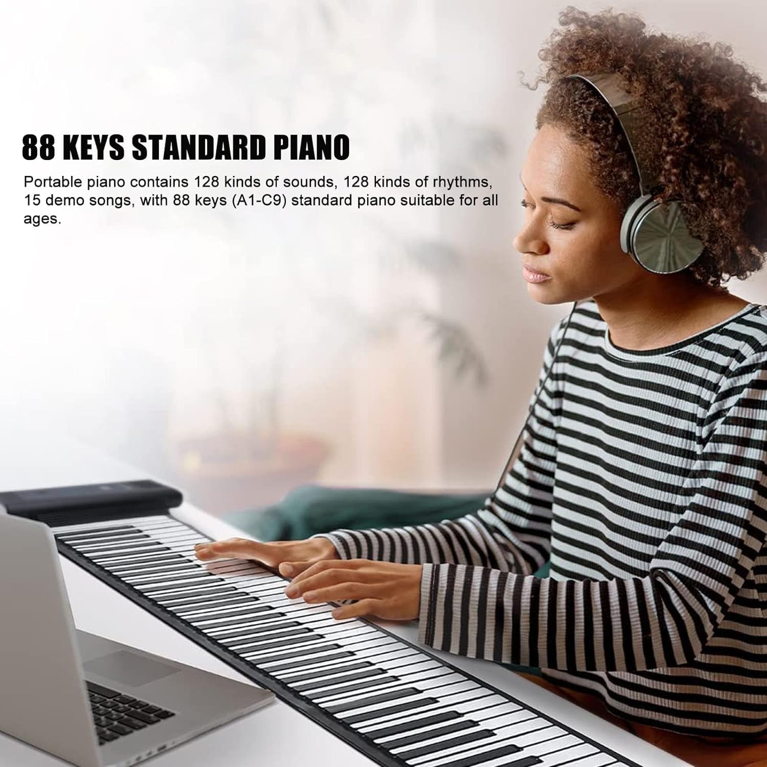 Keyboard Piano, Roll Up Piano, Foldable Digital Piano, Portable Electric Piano with 88 Keys, Pedal, Arranger Keyboards with Speakers, LED Display, Rechargeable Smart Piano for Children Gifts