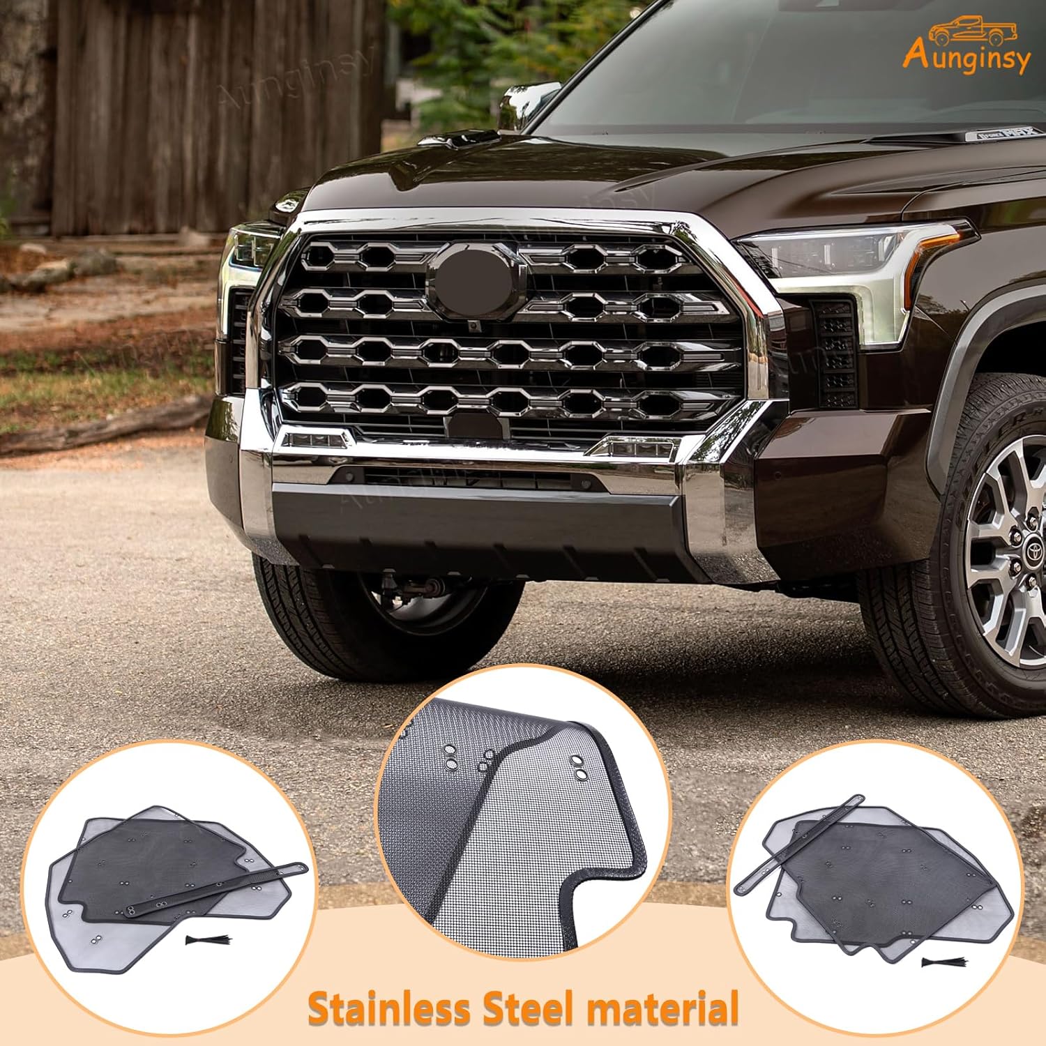 Aunginsy Front Grille Grill Vent Guard Protective Cover Mesh Set Compatible with 2022-2025 Toyota Tundra 1794 Limited Edition Stainless Steel Extend Decoration Accessories, with Supplied Cable Ties