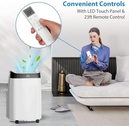 10,000 BTU Portable Air Conditioner, 3-In-1 Free-Standing Cooling AC Unit with Dehumidifier/Fan, Remote Control, Quiet Sleep Mode, 24H Timer, for Room