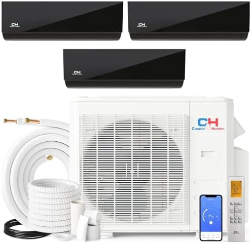Cooper&Hunter 28,000 BTU Olivia Series, Midnight Edition, Tri Zone 6000 + 6000 + 6000 BTU Wall Mount Air Handlers Ductless Mini Split A/C and Heater Including Installation Kits
