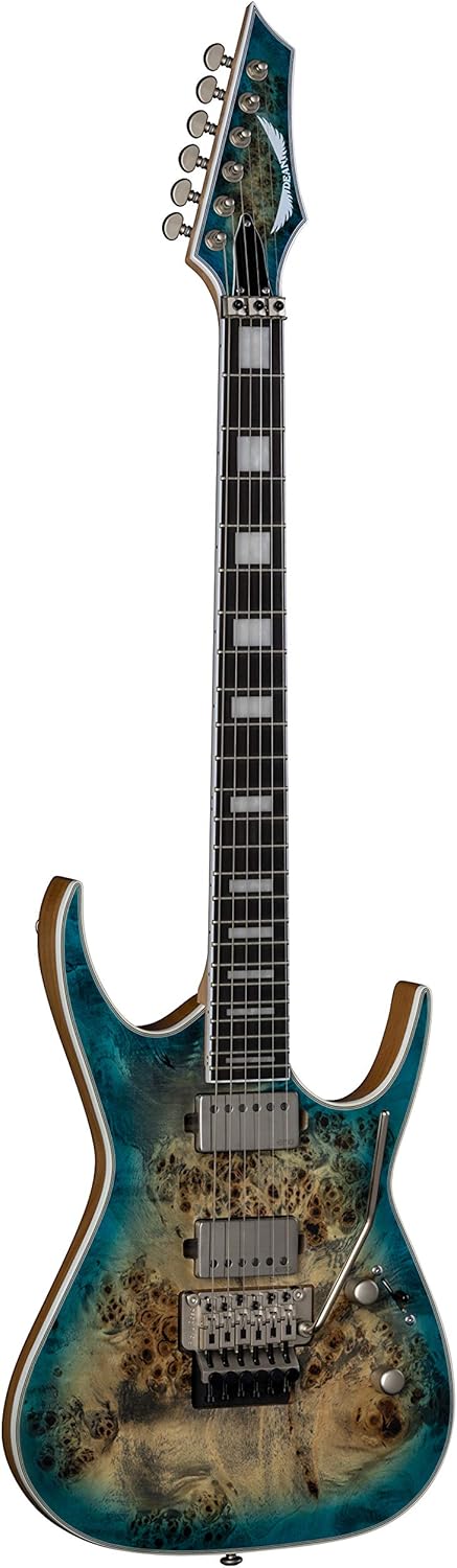 Dean Guitars Exile Select Floyd Rose 6 String Burl Poplar Electric Guitar, Right, Satin Turquoise Burst (EXILEF BRL STQB)