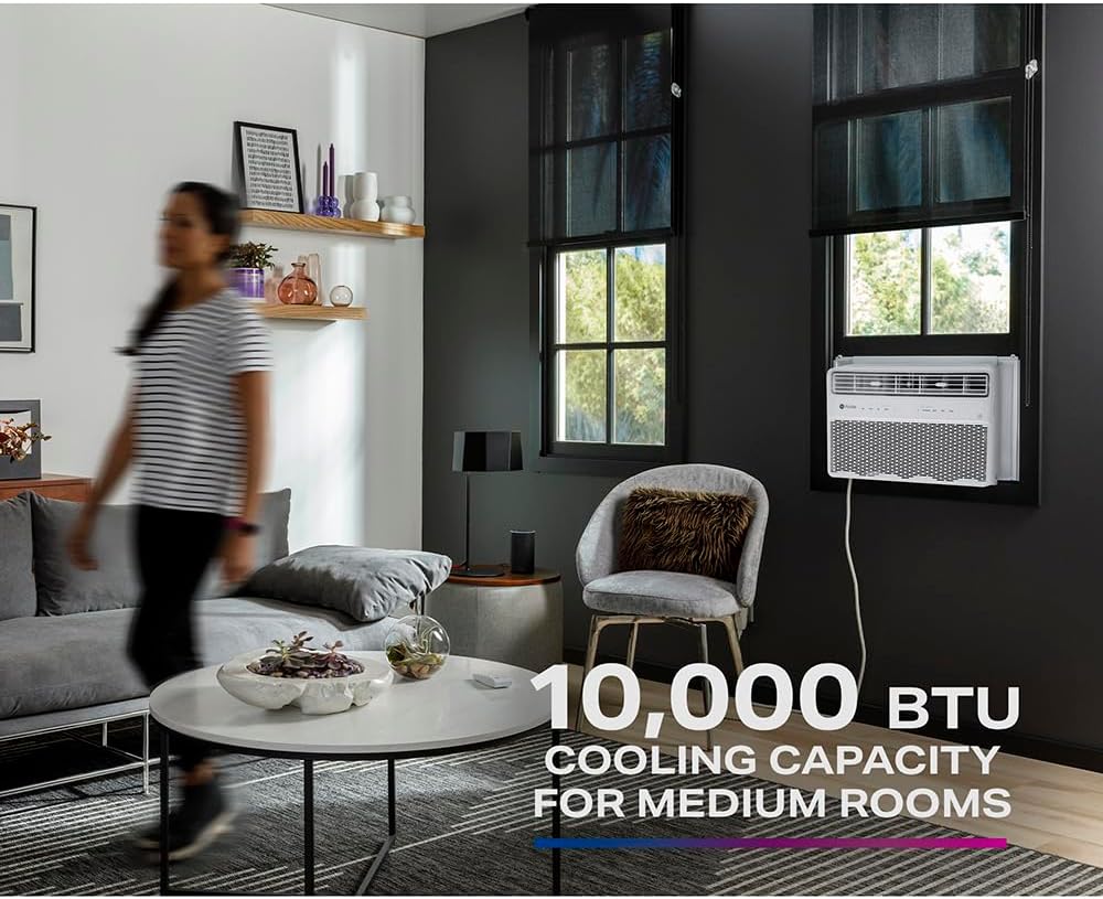 GE Profile Inverter Window Air Conditioner Unit 10,000 BTU with Energy Efficient AC Cooling up to 450 sq ft., Ultra Quiet, SMART Home Capable, Includes Remote and Install Kit, White