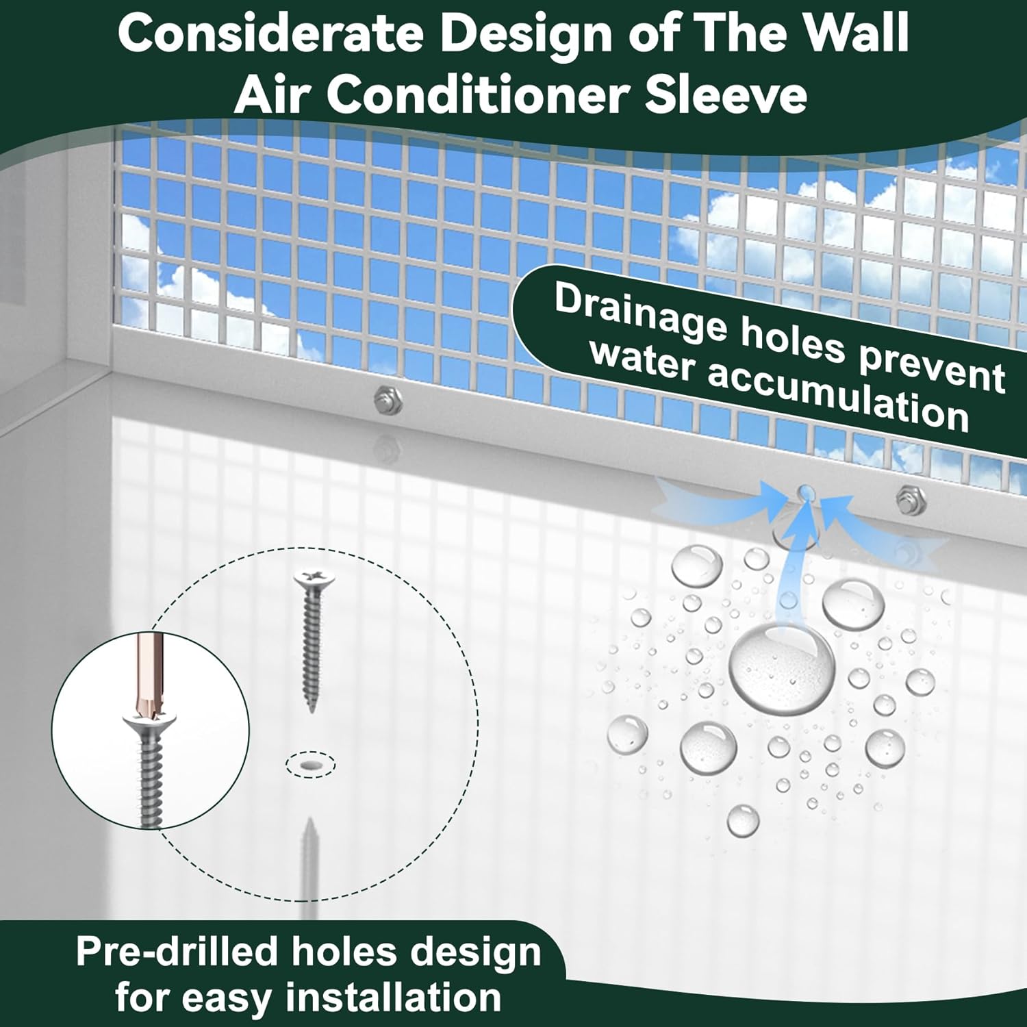Flehomo Through The Wall Air Conditioner Sleeve, Universal Wall Sleeve Fits Most 26 Inch Through The Wall Air Conditioners, TTW AC Wall Sleeve with Ventilation Mesh Screen
