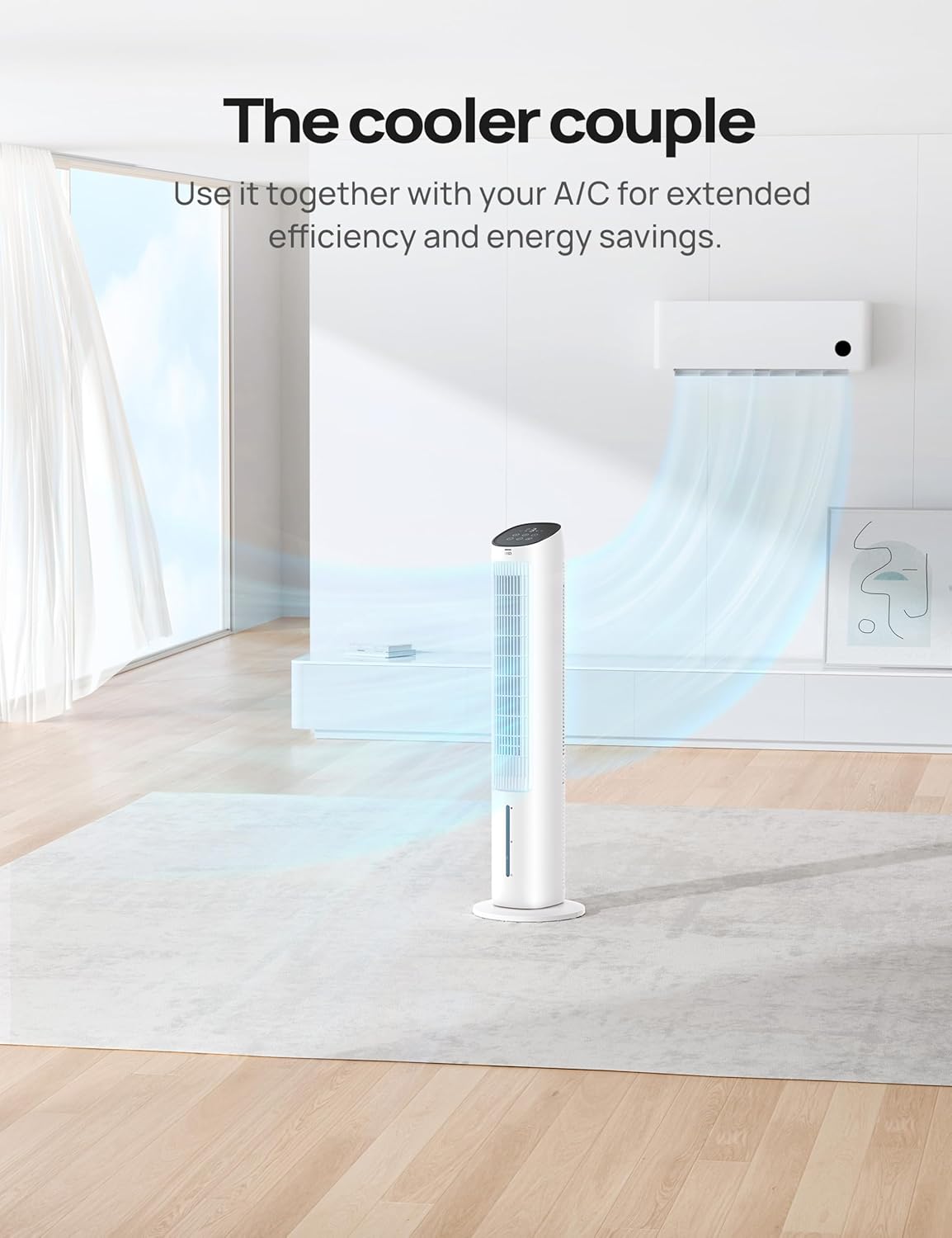 Dreo Portable Air Conditioners Fan, 40” Standing Fans that Blow Cold Air, Portable AC，80° Oscillating Evaporative Air Cooler，Removable Water Tank, Ice Packs, Remote Control, 4 Speeds, 7H Timer, White