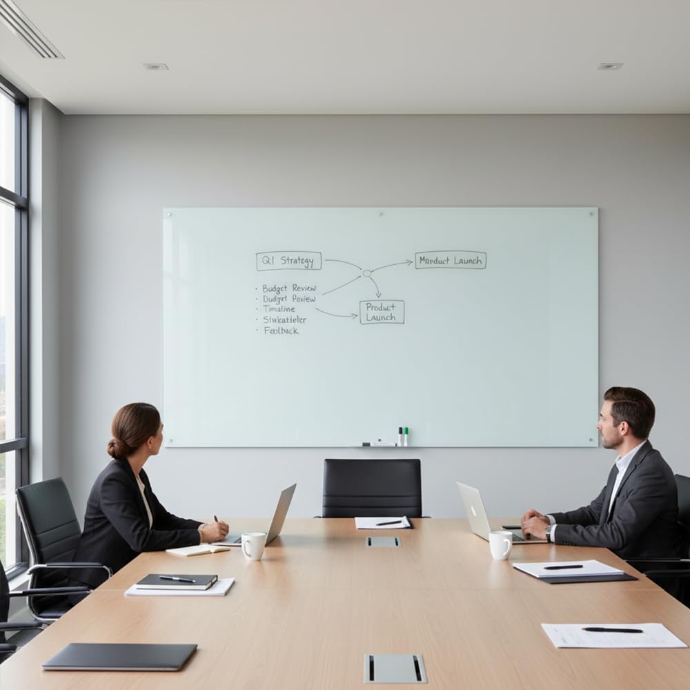 Glass Dry Erase Board - Magnetic Whiteboard with Frameless Mounting, Premium Tempered Glass Surface & Accessory Tray - Perfect for Office, Classroom, or Home (60