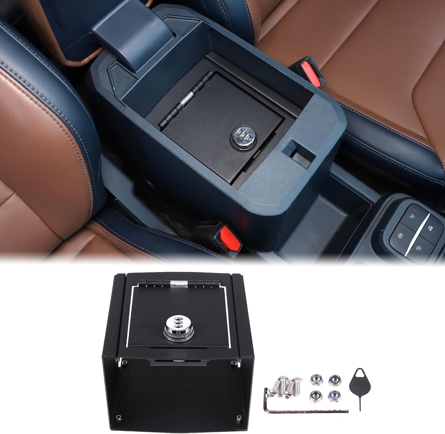 Car Center Console Lock Safe Box Armrest Storage Compatible with Ford Maverick 2022-2025 Center Console Lock Box Armrest Security Organizer Tray Vault with 3 Digit Combo Password Insert Accessories