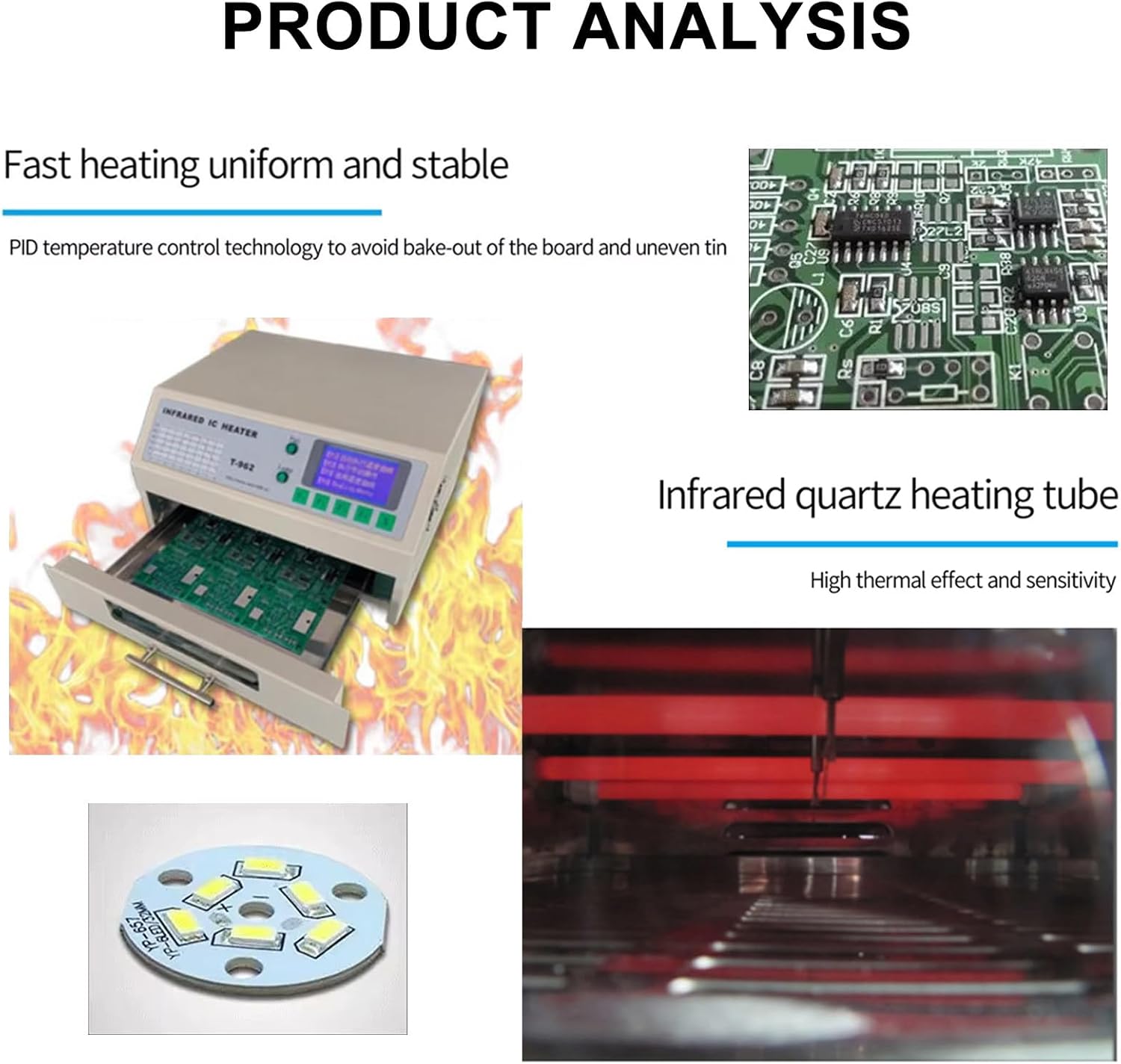 Drawer Type Glass Heating Machine, 800W/1500W/2500W Infrared Heater, BGA SMD SMT Rework Station, for Chip Repair, Product Adhesive Curing, Circuit Board Heating,T962C