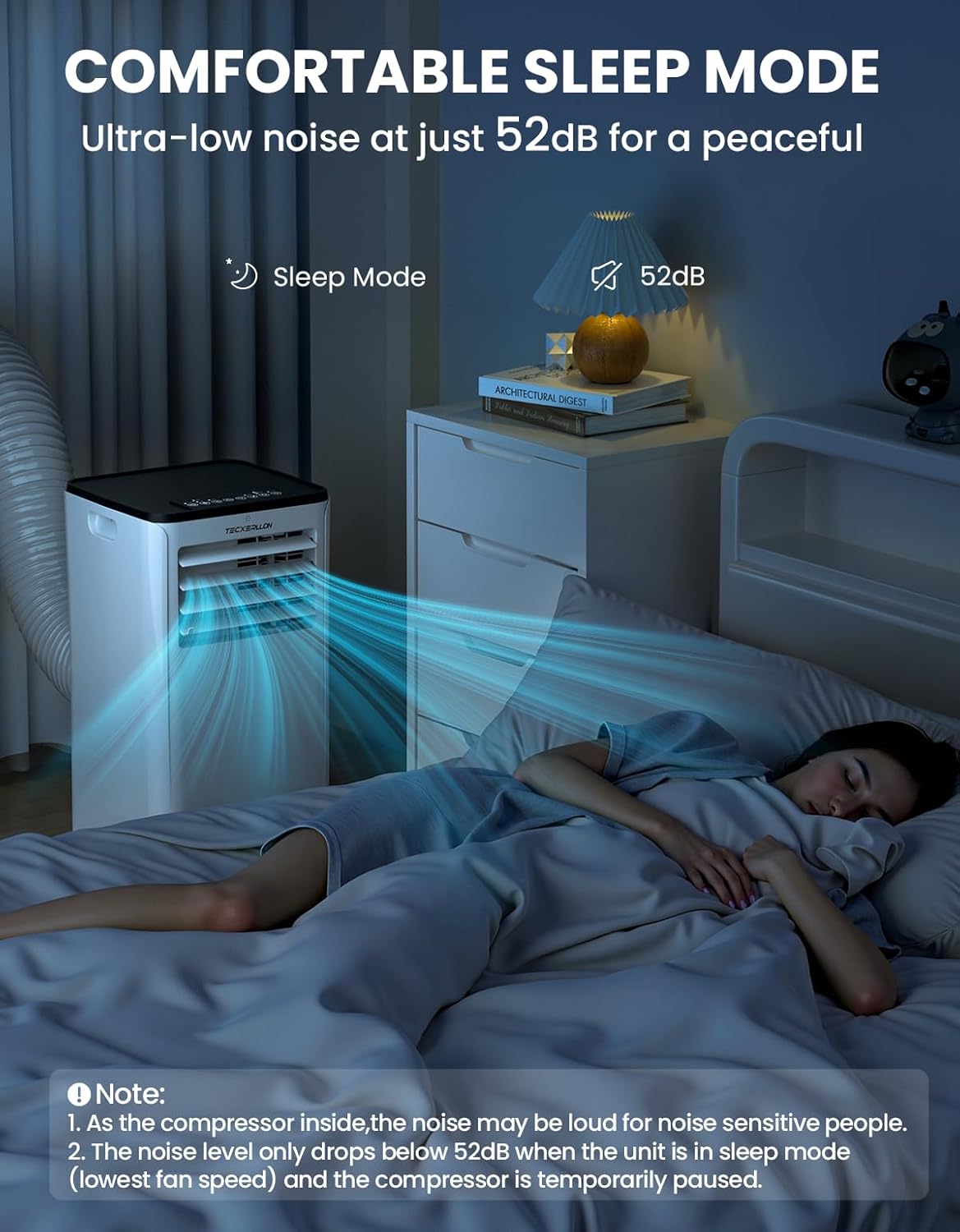 10000 BTU Portable Air Conditioners, 4-in-1 Portable Ac with Cooling, Dehumidifier, Fan & Sleep Modes, 2 Speeds, Auto Swing, Cools up to 480 Sq. Ft. for Home, Office, Garage