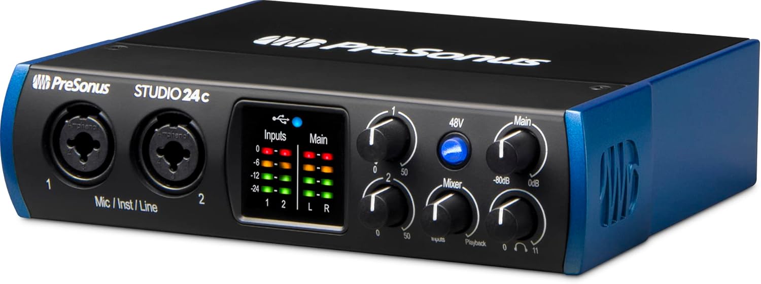 PreSonus Studio 24c 2x2, 192 kHz, USB Audio Interface with Studio One DAW Recording Software