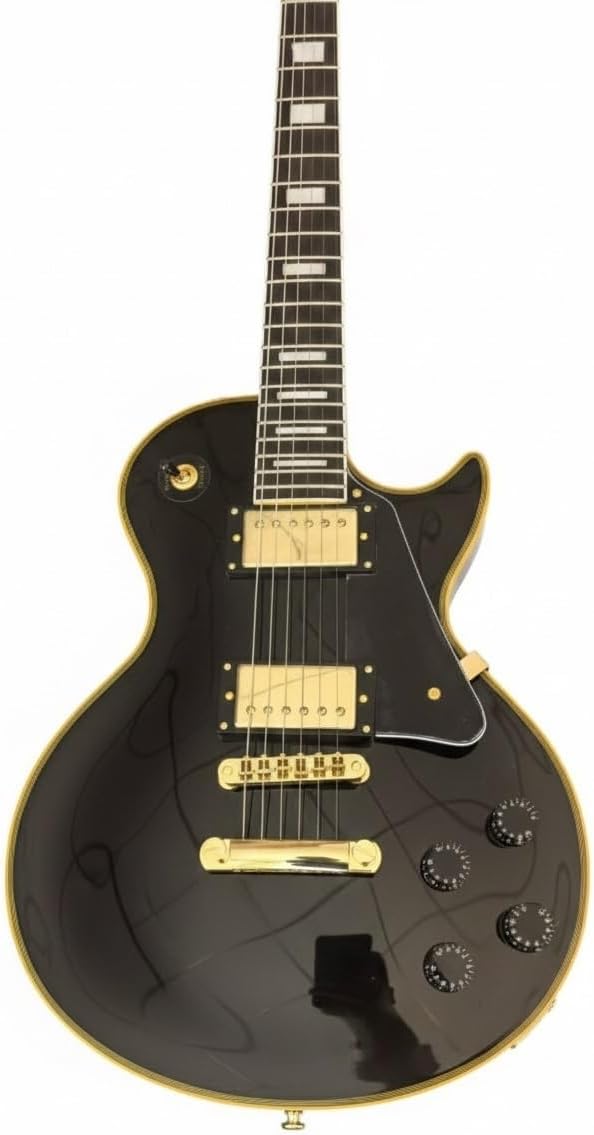 Electric Guitar Gloss Black Fixed Bridge - Solid Mahogany Body & Neck Dual Humbucker Pickups Gold Hardware