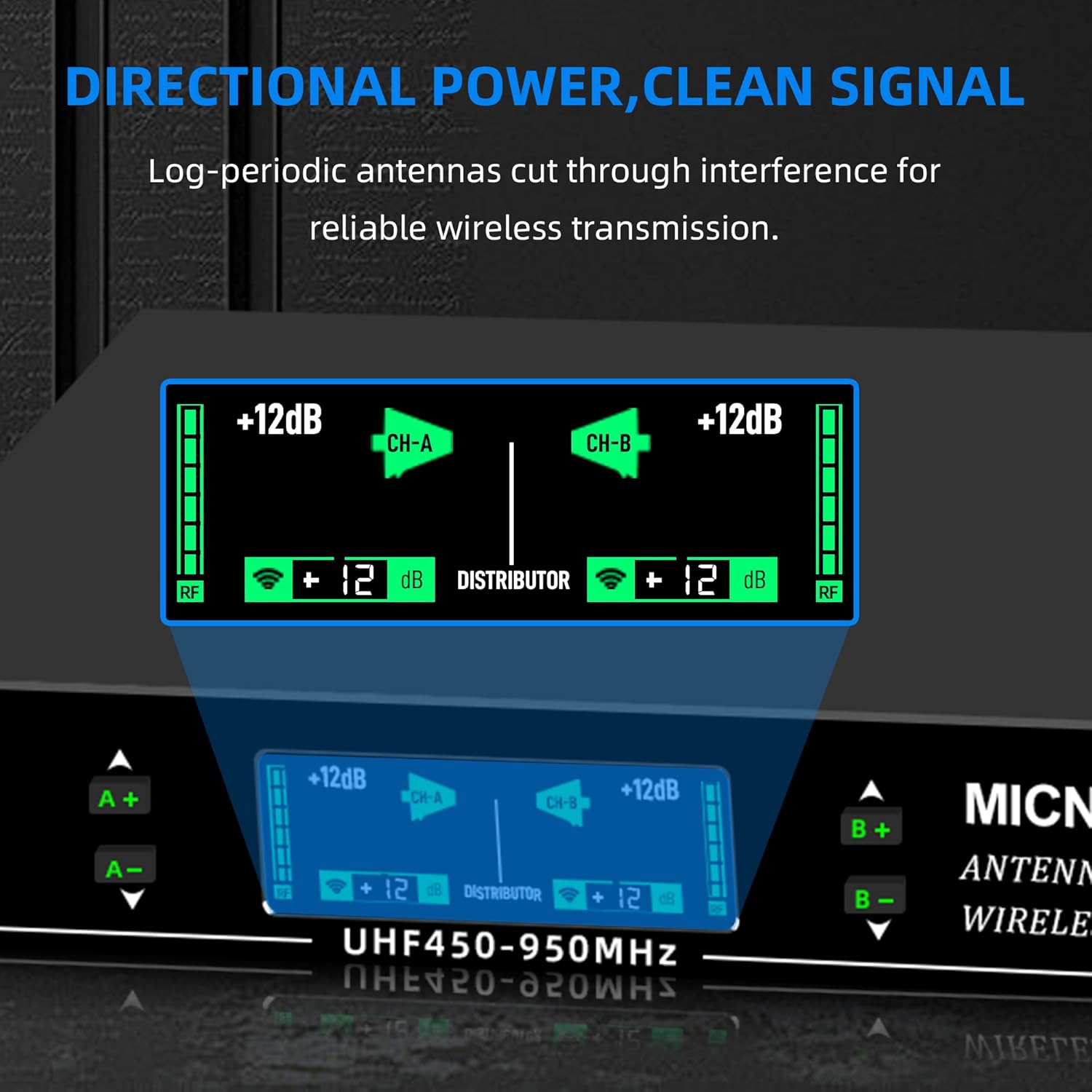 Wireless Antenna Distribution Combiner System, 18 Channels UHF Active Directional Receiver w/ 16 Outputs + 2 Cascade Ports, Microphone Signal Amplifier with Paddle for Stages, Live Shows - 984ft Range