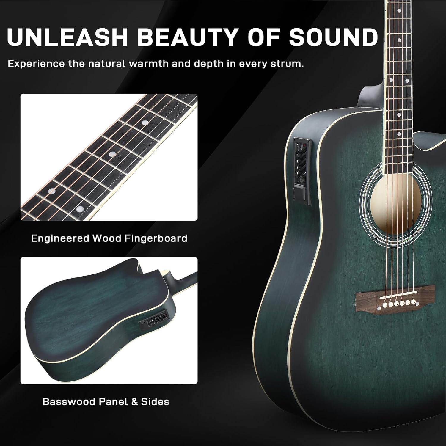 Ktaxon Full-Size Acoustic Electric Guitar with Amp, 41 Inch Basswood Body Guitars Kit for Beginner & Intermediate W/Bag, Strap, and Capo All Accessories Included (Green)