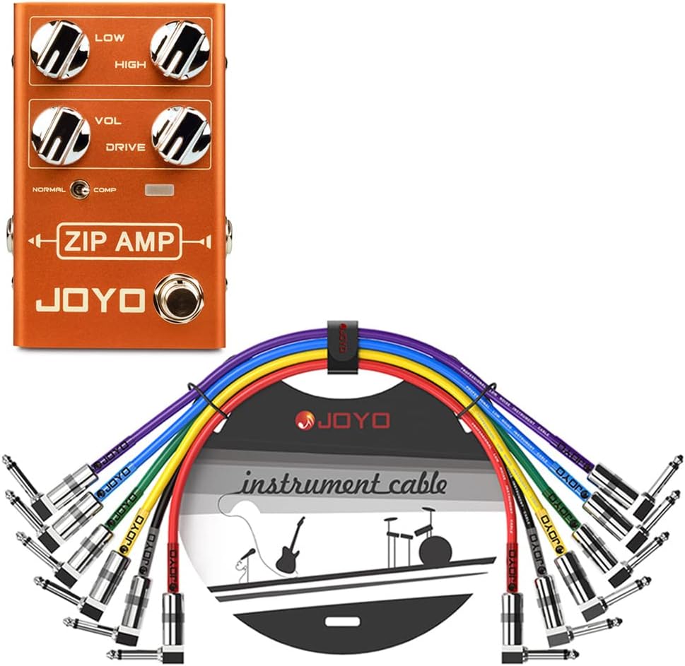 JOYO R-04 ZIP AMP Compression Pedal Bundle with CM-05 Guitar Pedal Mono 6.35mm Patch Cables 1.2 Feet