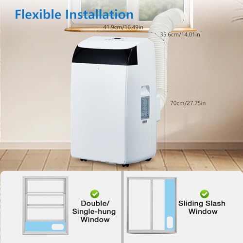 14000 BTU Portable Air Conditioner - Cools 750 Sq Ft, Cooling/Fan/Dehumidifier/Smart Control with Remote & Sleep Mode, White Energy-Saving AC Unit