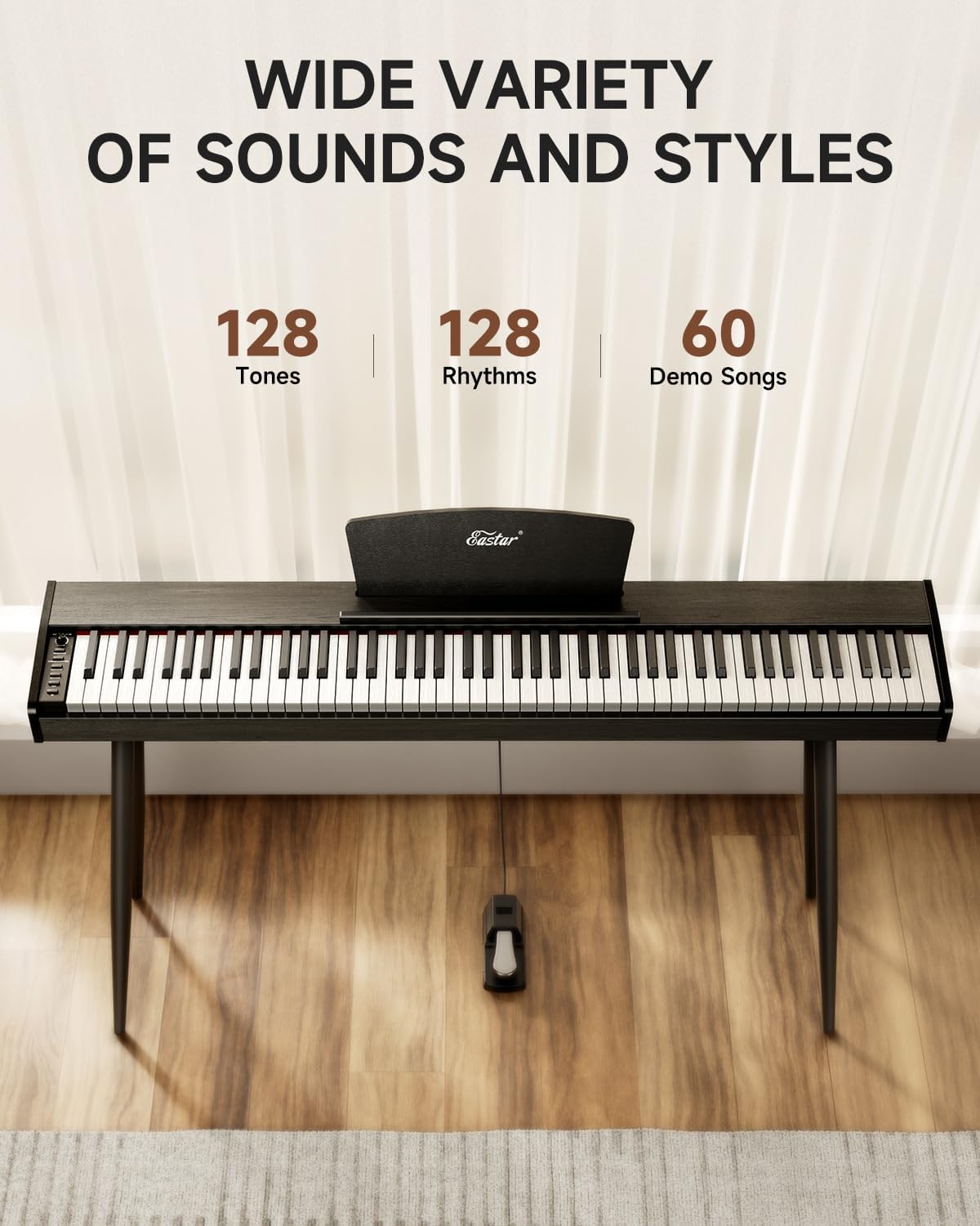 Eastar EUP-80 Digital Piano 88 Key Velocity-Sensitive Keyboard, Full-Size Electric Piano Keyboard for Beginner, Upright Keyboard Piano Bundle Music Stand, Pedal, Headphones and Stickers