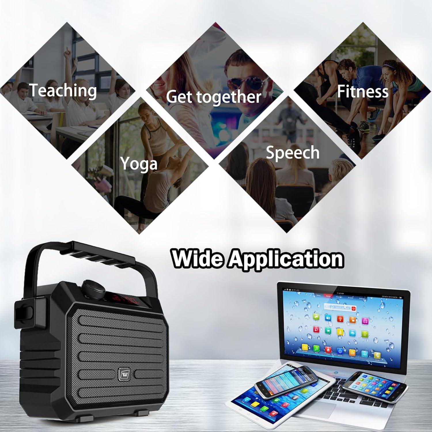 Voice Amplifier for Teachers - Wireless Microphone Headset & Speaker 30W Bluetooth 5.0 Portable Pa System with Echo,FM,Megaphone Speaker Supports USB/TF Card/Aux for Classroom,Speaking,Singing