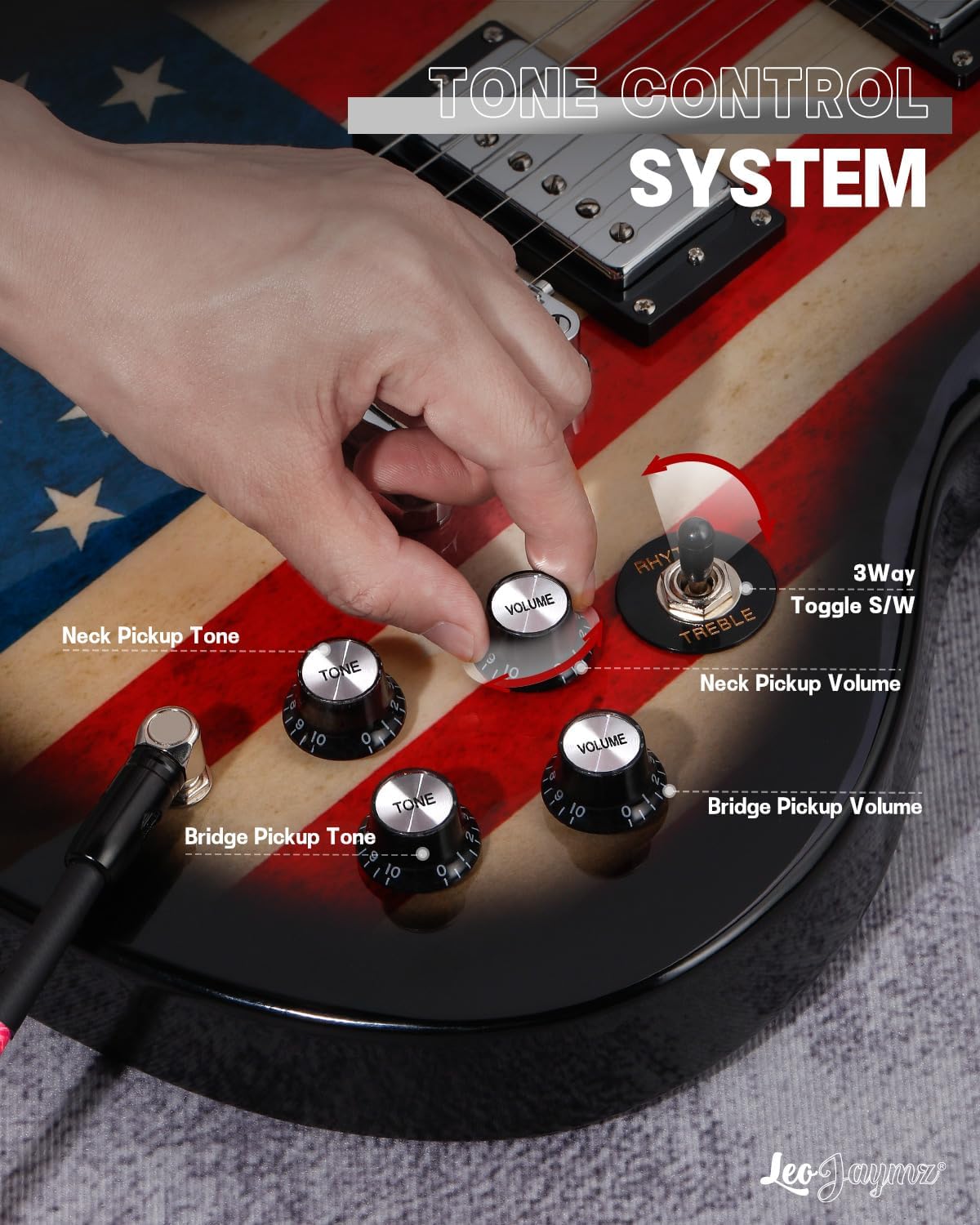 Leo Jaymz 39 Inch Solid Body Electric Guitar,Maple Neck and Laurel Wood Fretboard (US Flag)