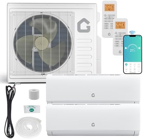 28K BTU Dual Zone WIFI Mini Split AC/Heating System, 20 SEER2 12000 + 18000 BTU Ductless 2 Zone Mini Split Air Conditioner & Heat Pump, No Copper Tube Line Set Included-208-230V