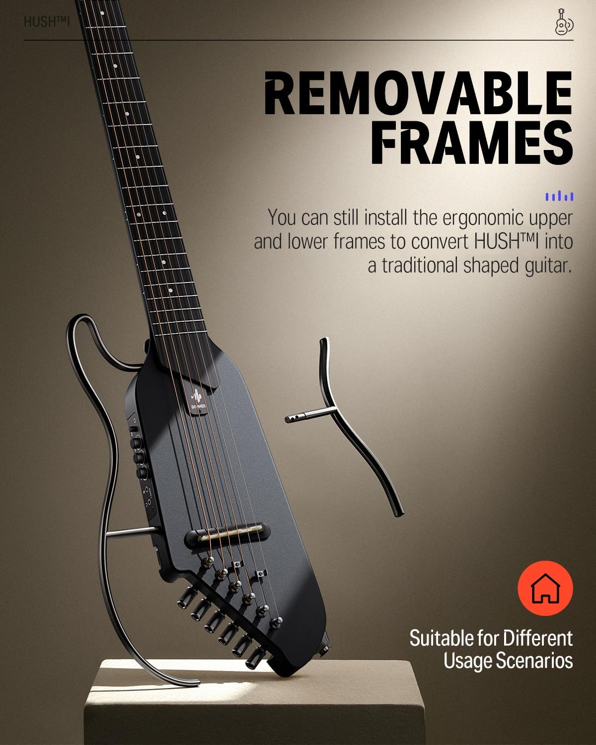 Guitar For Travel - Portable Ultra-Light and Quiet Performance Headless Acoustic-Electric Guitar, Black and Mini Guitar Amp Small Electric Amplifier 5W Portable