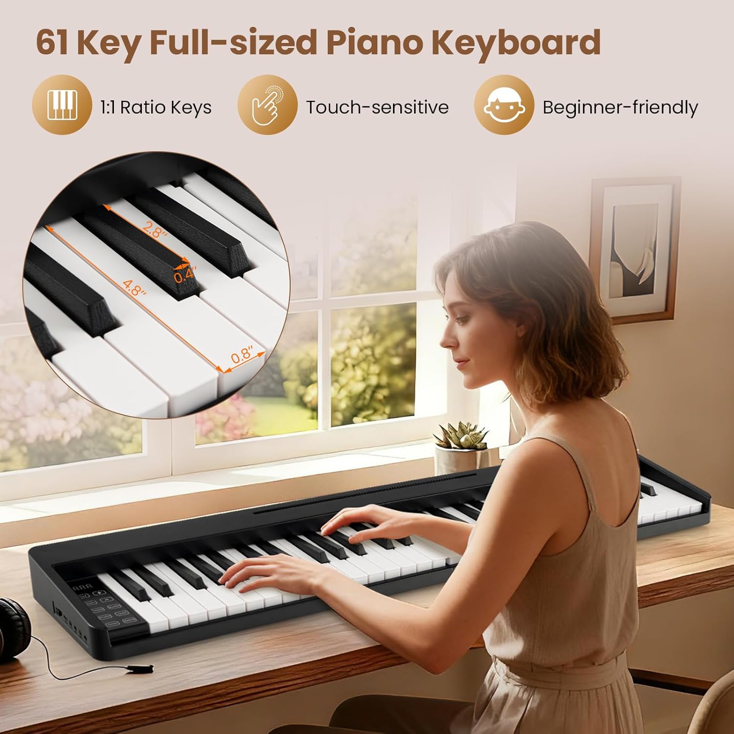HONEY JOY 61 Key Keyboard Piano, Folding Digital Music Keyboard w/MIDI, Sustain Pedal, 128 Tones, 128 Rhythms, Microphone, Carrying Case, Music Stand, Portable Electric Piano for Beginners, Black