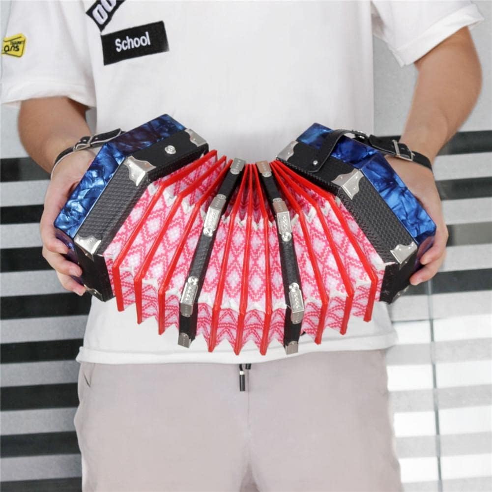 Hexagon Accordion with Carrying Bag, 20-Button Concertina for Adults Kids, Professional Playing Keyboard Music Instruments